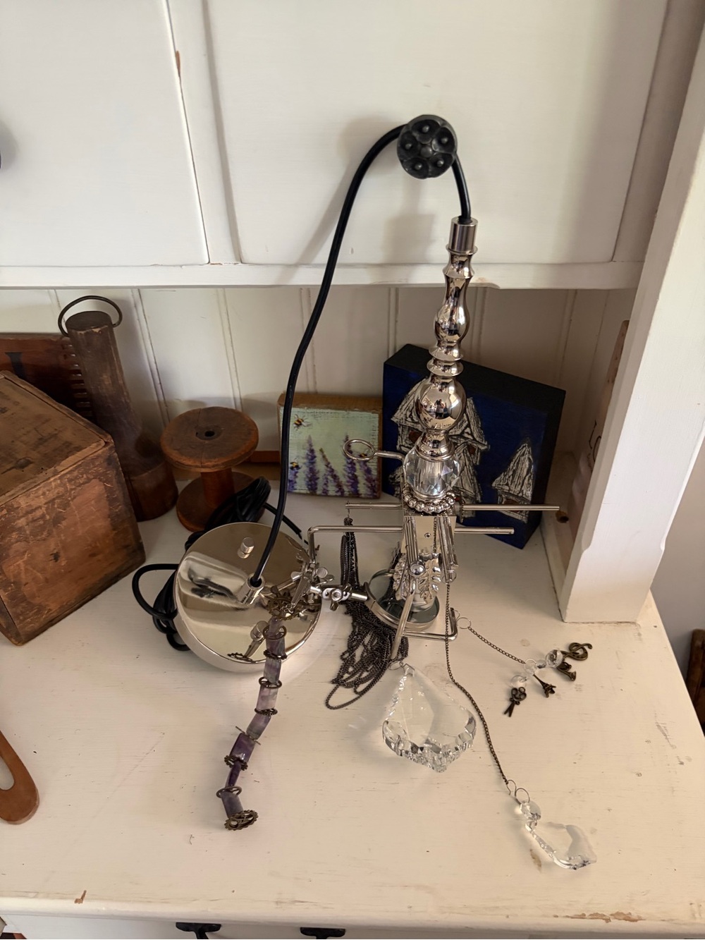 Steampunk Silver Chandelier Crystal Drop Fixture